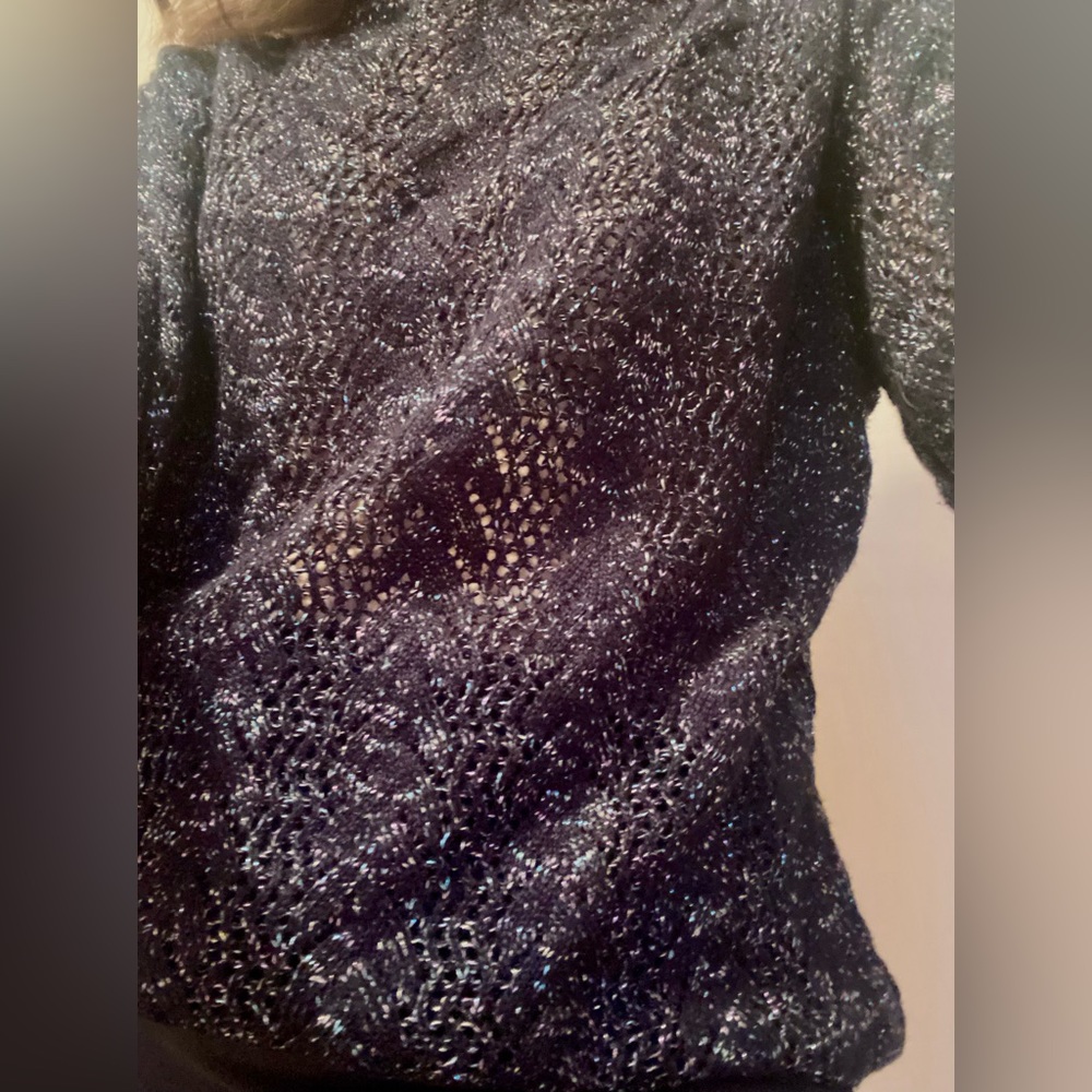 Vintage 70s Metallic Thread Iridescent Pointelle Knit Sweater
